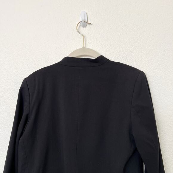 [H&M] Black Gold Hardware Zip Pockets Open Front Blazer Jacket Work Career Sz 10 - Picture 4 of 11